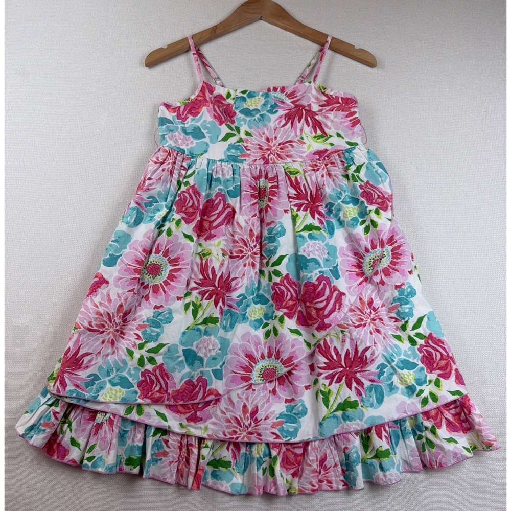 Garnet Hill Kids Floral Dress Size 12 Pink (no belt) 100% Cotton Lined Layered